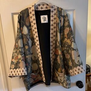 Floral Open-Front Kimono Jacket